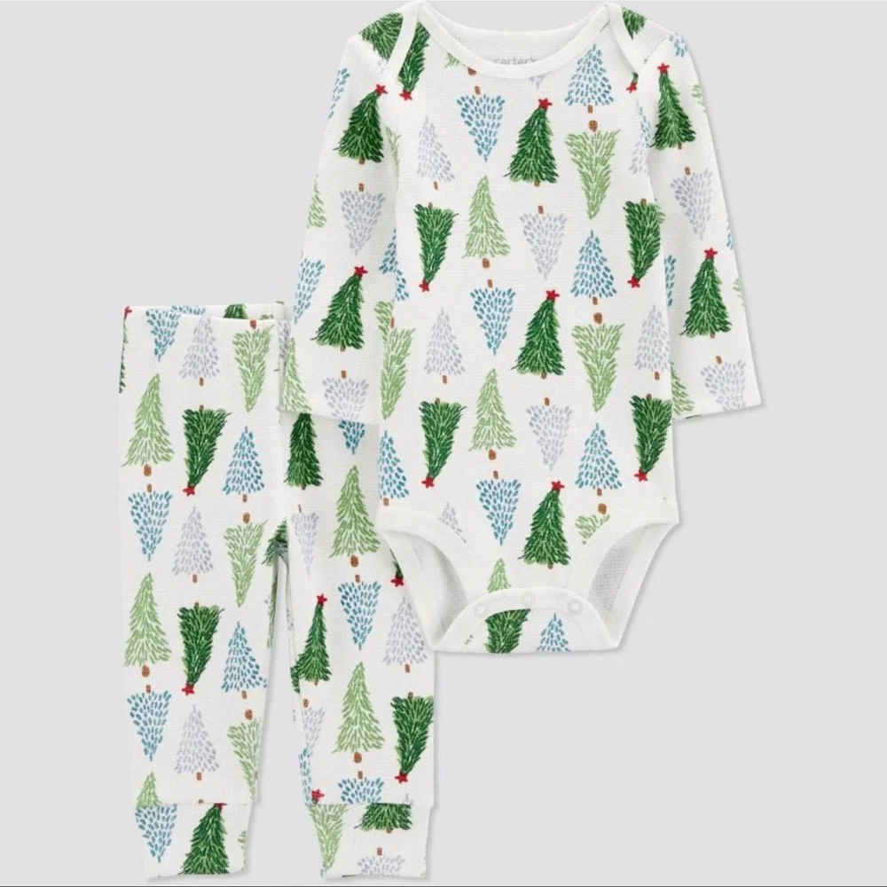 Carter's Christmas 2 piece Tree's Top & Bottom Set newborn